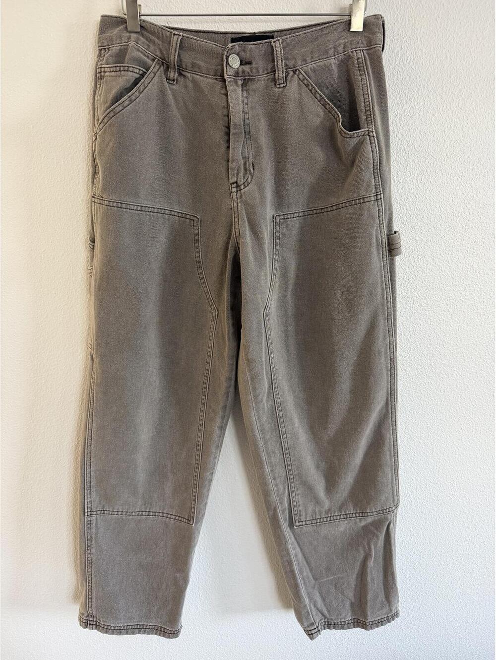 Vintage Style Utility Knee Patch Cotton Carpenter Workwear Pants Greige Sz 29